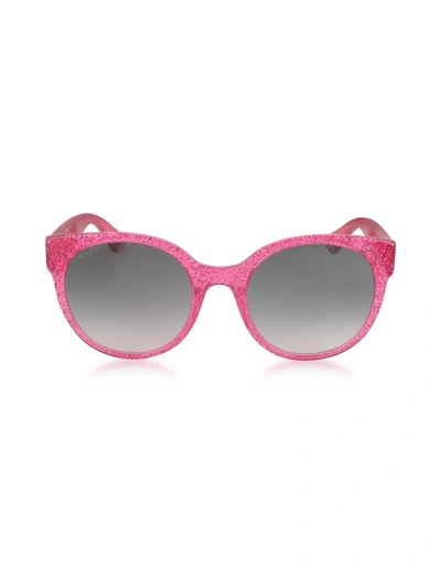 Shop Gucci Gg0035s 005 Fuchsia Glitter Optyl Round Womens Sunglasses