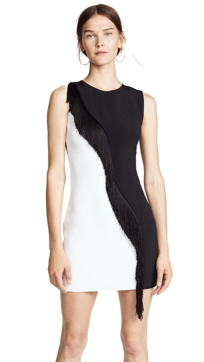 Shop Cushnie Et Ochs Two-tone Nisa Fringe Dress In Black/white