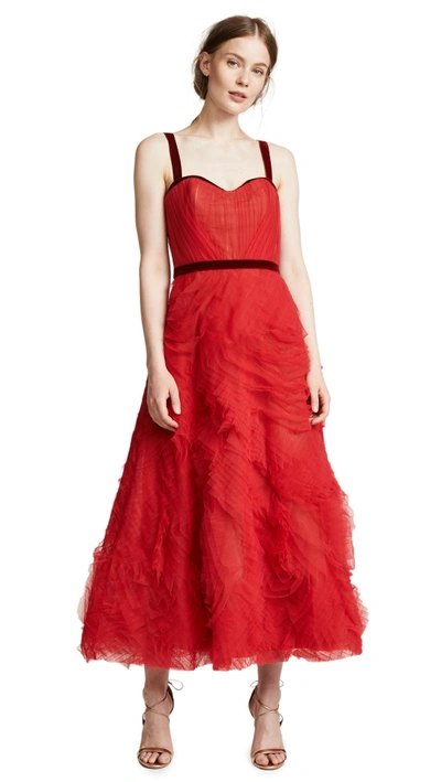 Shop Marchesa Notte Textured Tulle Gown In Red