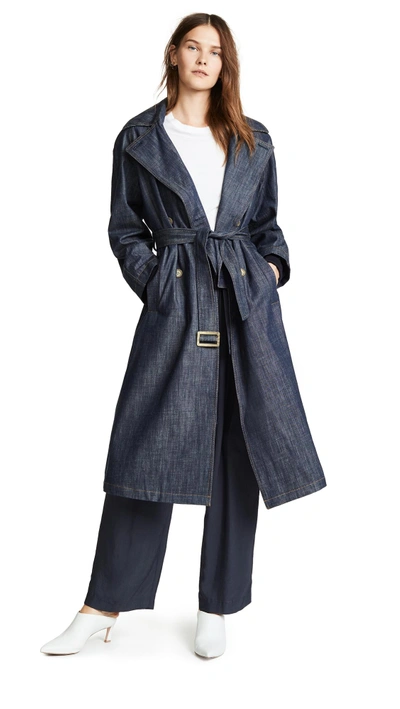 Shop Tibi Trench Coat With Removable Collar In Marine Denim