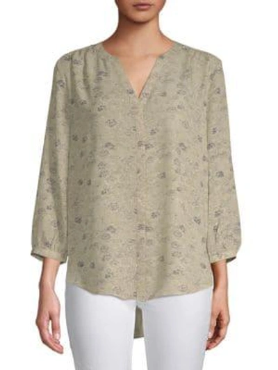 Shop Nydj V-neck Pleated Blouse In Beige