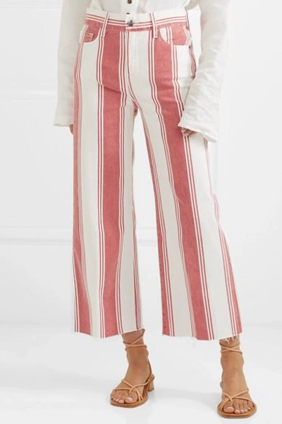 Shop Frame Vintage Crop Striped High-rise Wide-leg Jeans In Red