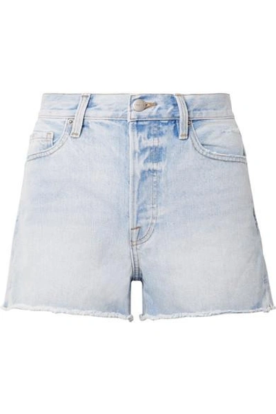Shop Frame Rigid Re-release Le Original Distressed Denim Shorts In Light Denim