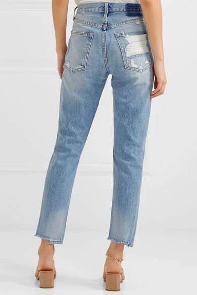 Shop Frame Rigid Re-release Le Original Skinny Distressed High-rise Jeans In Light Denim