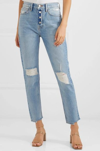 Shop Frame Rigid Re-release Le Original Skinny Distressed High-rise Jeans In Light Denim