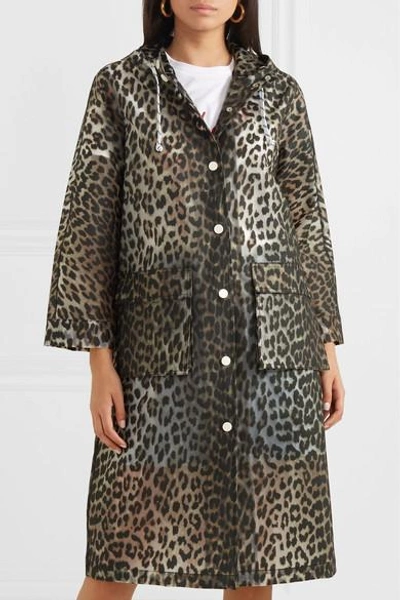 Shop Ganni Leopard-print Matte-pu Coat In Leopard Print