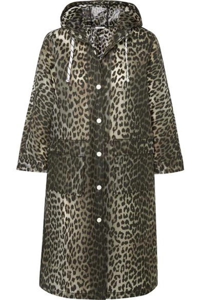 Shop Ganni Leopard-print Matte-pu Coat In Leopard Print