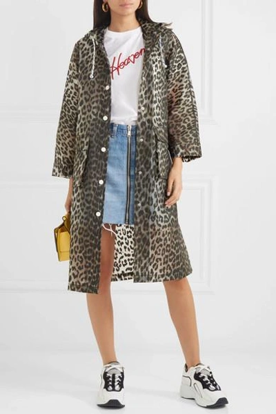 Shop Ganni Leopard-print Matte-pu Coat In Leopard Print