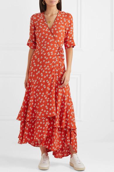 ganni silvery crepe dress red