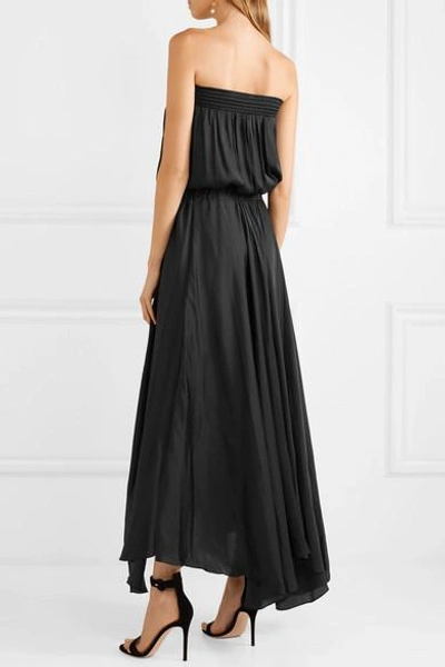 Shop Halston Heritage Smocked Plissé-satin Gown In Black