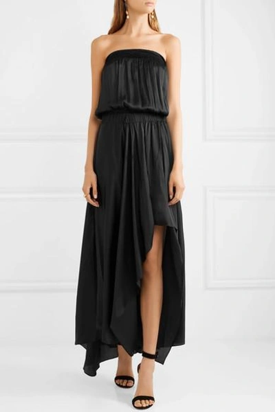 Shop Halston Heritage Smocked Plissé-satin Gown In Black