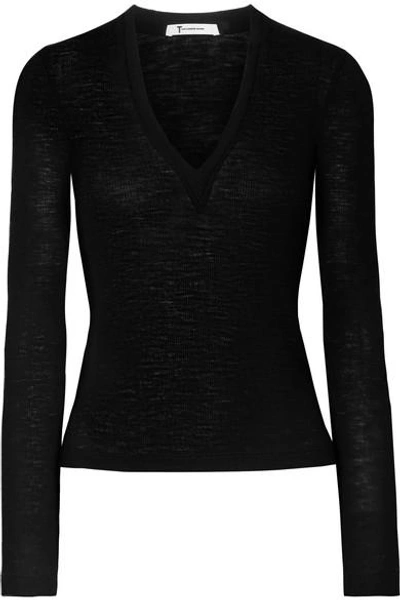 Shop Alexander Wang T Ribbed Wool Sweater In Black