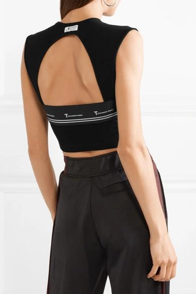 Shop Alexander Wang T Cropped Cutout Ribbed-knit Top In Black