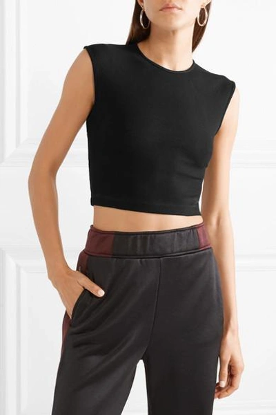 Shop Alexander Wang T Cropped Cutout Ribbed-knit Top In Black