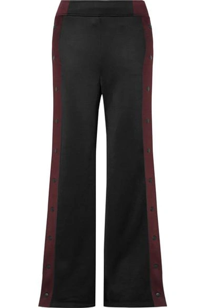 Shop Alexander Wang T Striped Coated-french Terry Wide-leg Track Pants In Black