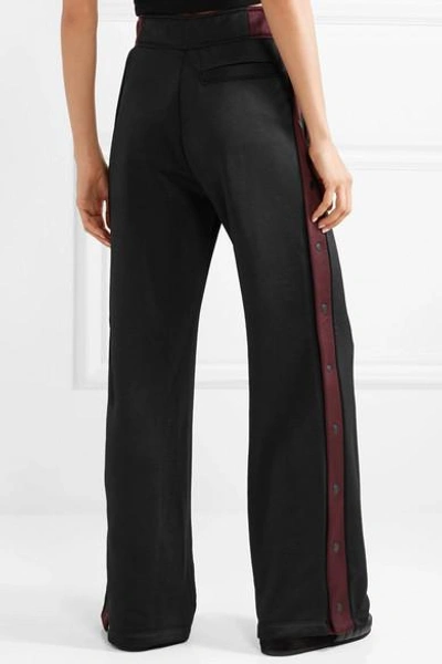 Shop Alexander Wang T Striped Coated-french Terry Wide-leg Track Pants In Black