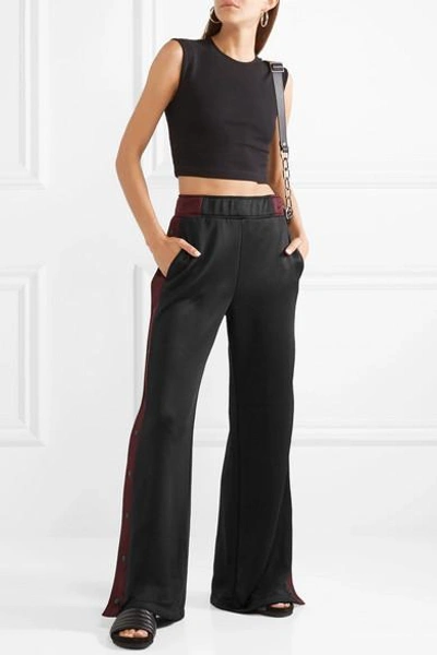 Shop Alexander Wang T Striped Coated-french Terry Wide-leg Track Pants In Black
