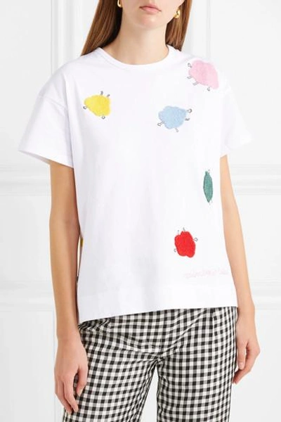 Shop Mira Mikati Appliquéd Cotton-jersey T-shirt In White