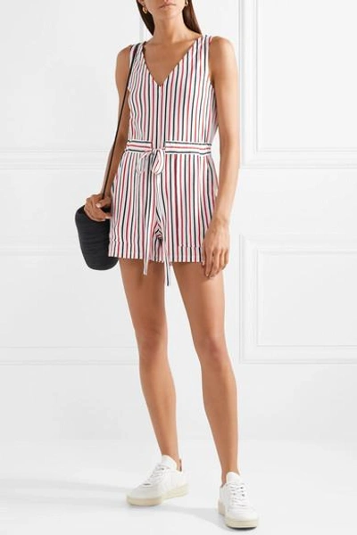 Shop Mds Stripes Amanda Striped Cotton-jersey Playsuit In Red