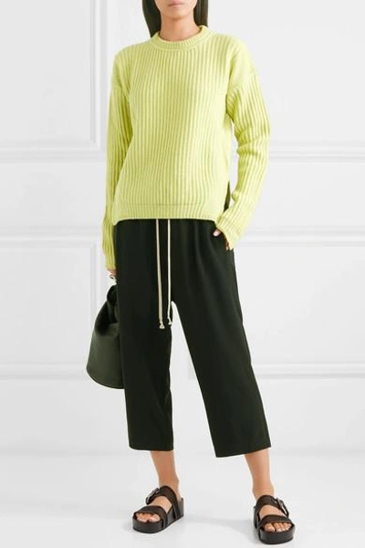 Shop Rick Owens Ribbed Wool Sweater In Chartreuse
