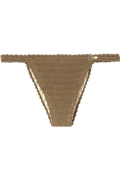 Shop She Made Me Lalita Crocheted Cotton Bikini Briefs In Army Green