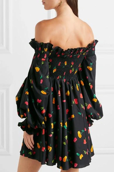 Shop Caroline Constas Kora Off-the-shoulder Printed Cotton-blend Mini Dress In Black