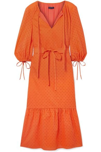 Shop Mds Stripes Garden Belted Broderie Anglaise Cotton Dress In Bright Orange