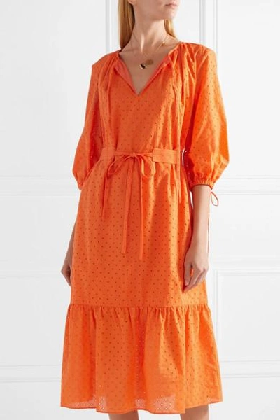 Shop Mds Stripes Garden Belted Broderie Anglaise Cotton Dress In Bright Orange