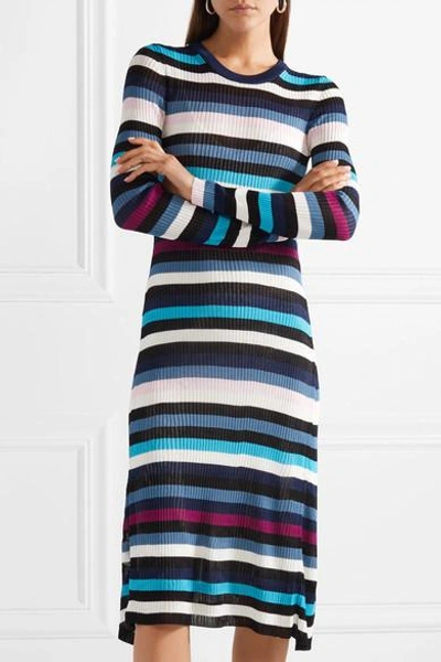 Shop Altuzarra Stills Striped Ribbed Stretch-knit Midi Dress In Navy