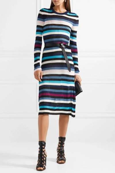 Shop Altuzarra Stills Striped Ribbed Stretch-knit Midi Dress In Navy