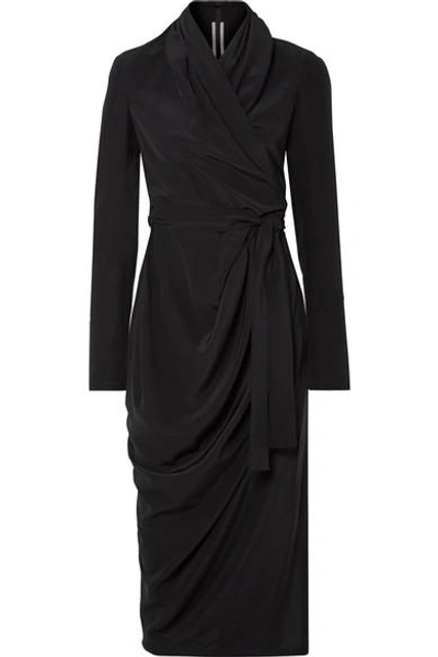 Shop Rick Owens Draped Silk Crepe De Chine Wrap Dress In Black