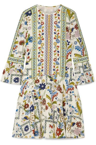 Shop Tory Burch Daphne Printed Silk Mini Dress In Cream