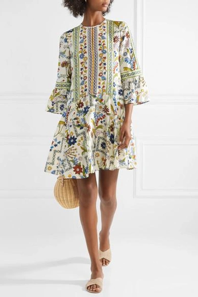 Shop Tory Burch Daphne Printed Silk Mini Dress In Cream