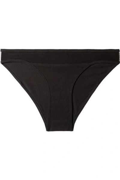 Shop Skin Onyx Tulle-trimmed Stretch Organic Pima Cotton-jersey Briefs In Black