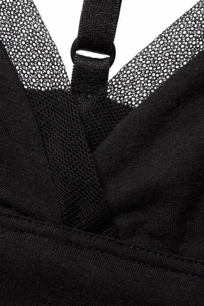 Shop Skin Orla Tulle-trimmed Stretch Organic Pima Cotton-jersey Soft Cup Bra In Black