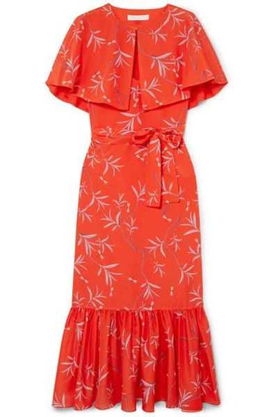 Shop Borgo De Nor Margarita Cape-effect Floral-print Crepe Maxi Dress In Red