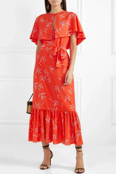 Shop Borgo De Nor Margarita Cape-effect Floral-print Crepe Maxi Dress In Red