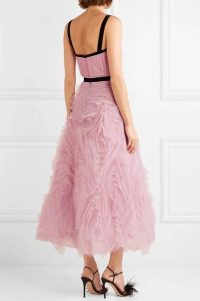 Shop Marchesa Notte Velvet-trimmed Tulle Gown In Lilac
