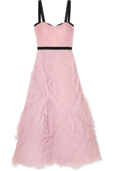 Shop Marchesa Notte Velvet-trimmed Tulle Gown In Lilac