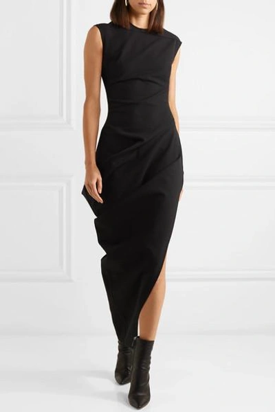 Shop Rick Owens Walrus Asymmetric Cotton-blend Crepe Maxi Dress In Black