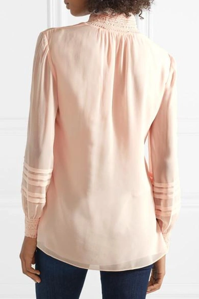 Shop Tory Burch Haley Shirred Silk Blouse In Pink