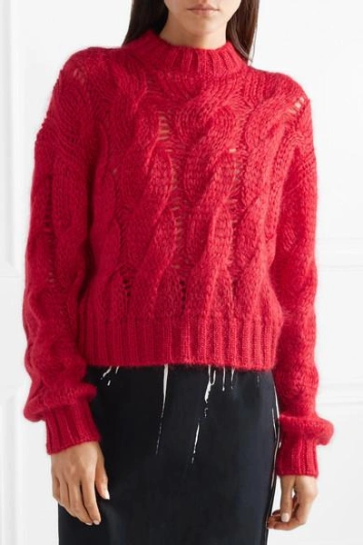 Shop Prada Cable-knit Mohair-blend Sweater In Red