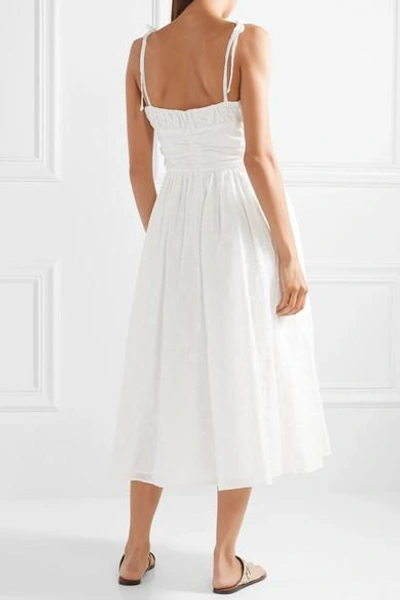 Shop Mds Stripes Gathered Broderie Anglaise Cotton Midi Dress In White