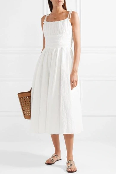 Shop Mds Stripes Gathered Broderie Anglaise Cotton Midi Dress In White