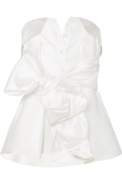 Shop Alexis Mabille Bow-detailed Satin-twill Top In White