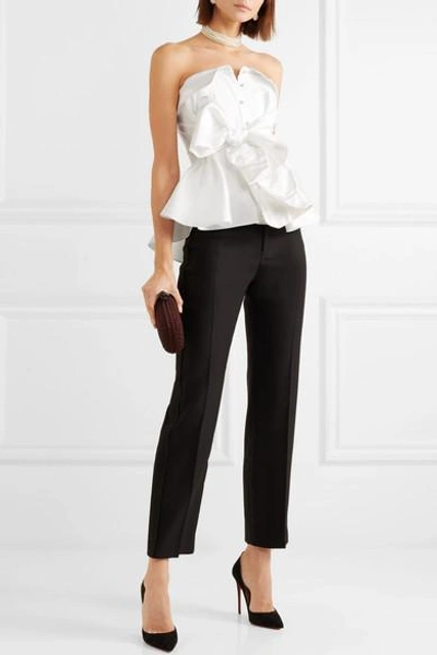 Shop Alexis Mabille Bow-detailed Satin-twill Top In White
