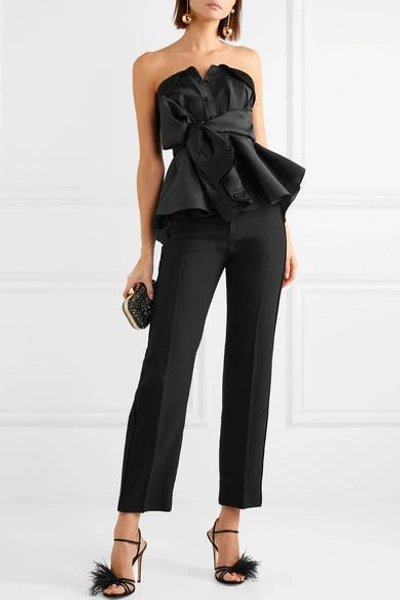 Shop Alexis Mabille Bow-detailed Satin-twill Top In Black