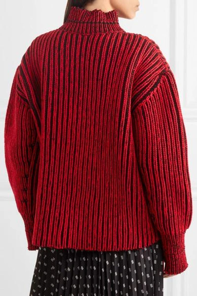 Shop Balenciaga Oversized Ribbed Wool Turtleneck Sweater In Red