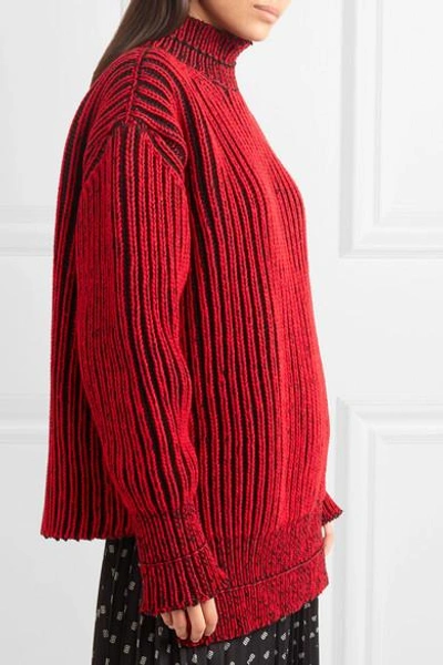 Shop Balenciaga Oversized Ribbed Wool Turtleneck Sweater In Red