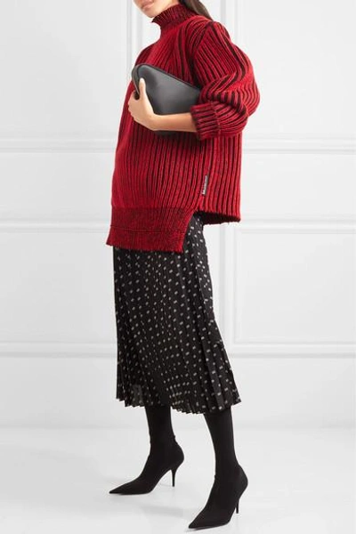 Shop Balenciaga Oversized Ribbed Wool Turtleneck Sweater In Red